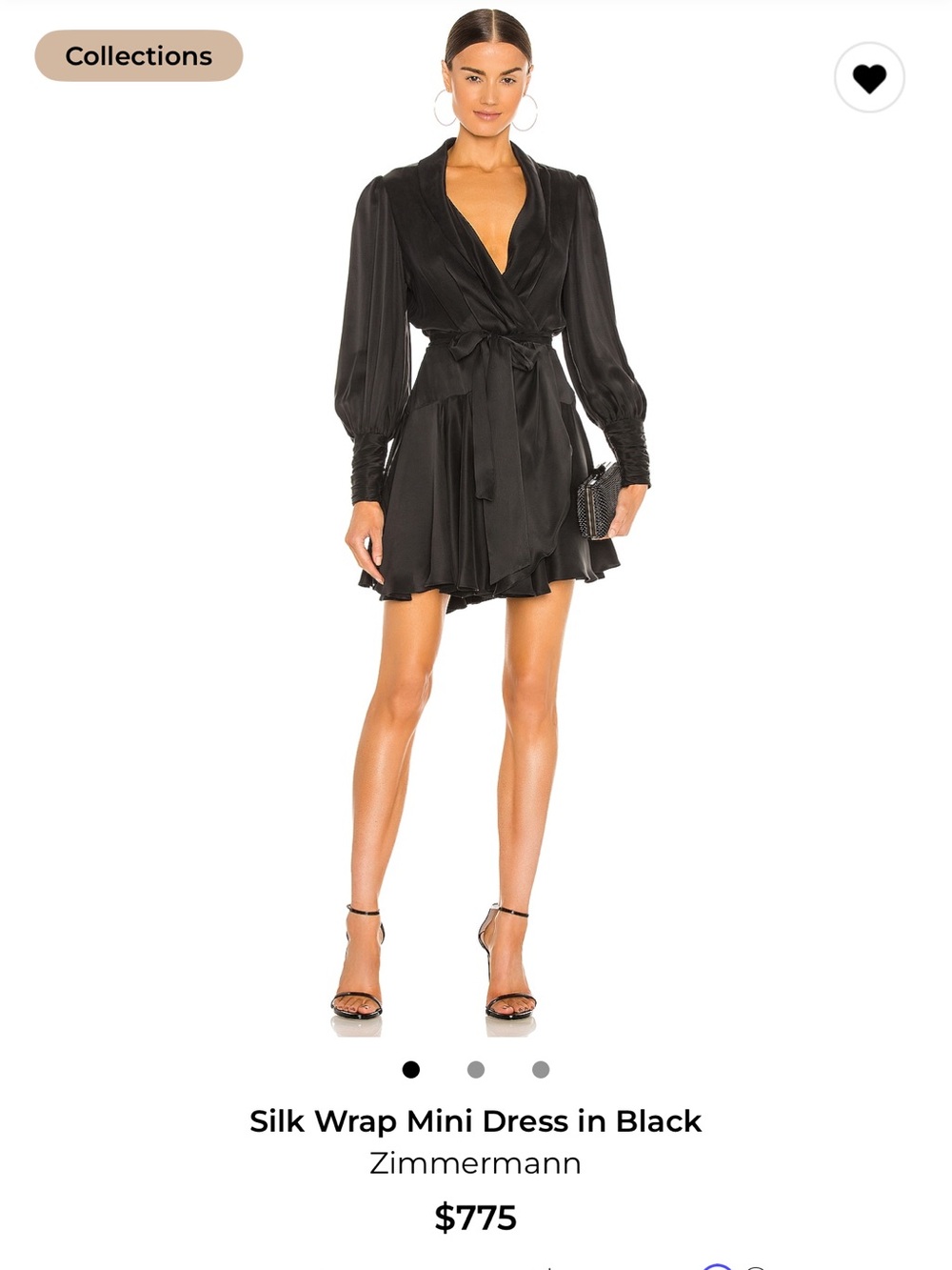 Zimmermann Black Silk Wrap Mini Dress with Blouson Sleeves